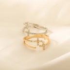 Shiny Opening Zircon Double Cross Rings For Woman Gold Color Stainless Steel Ring Luxury Wedding Ring Jewelry Gift Bague