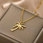 Coconut Palm Tree Necklace For Women Dainty Stainless Steel Gold Color Necklace Hawaiian Jewelry Summer Ocean Beach Accessories