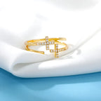 Shiny Opening Zircon Double Cross Rings For Woman Gold Color Stainless Steel Ring Luxury Wedding Ring Jewelry Gift Bague