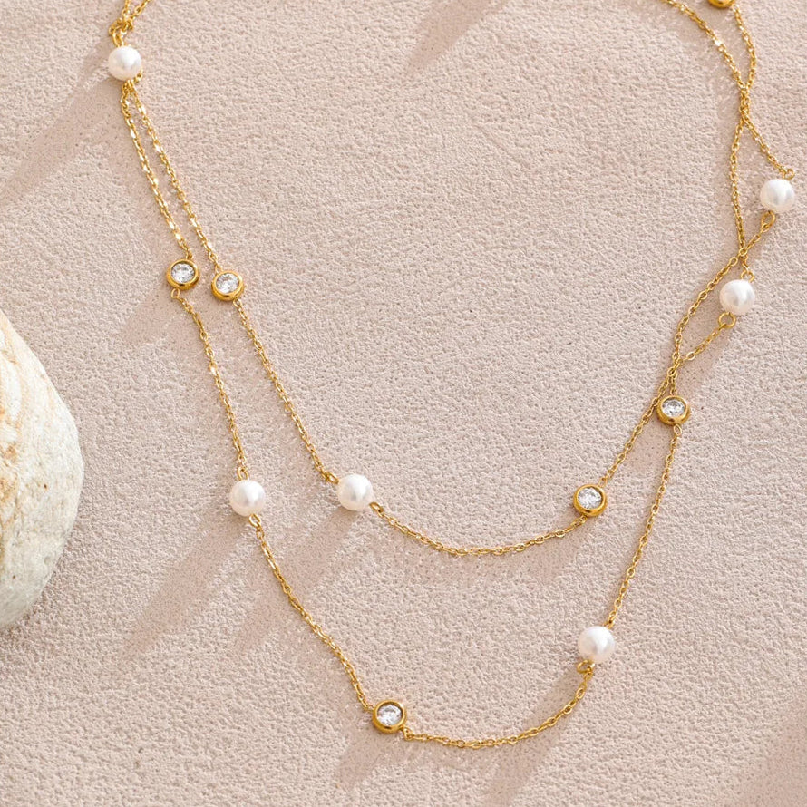 Pearl Zircon Layered Necklace