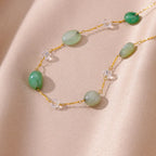 Green Natural Stone Stainless Steel Anklets For Women Gilrs Gold Color Double Layed  Anklet Bracelet Femme Summer Jewelry Gift