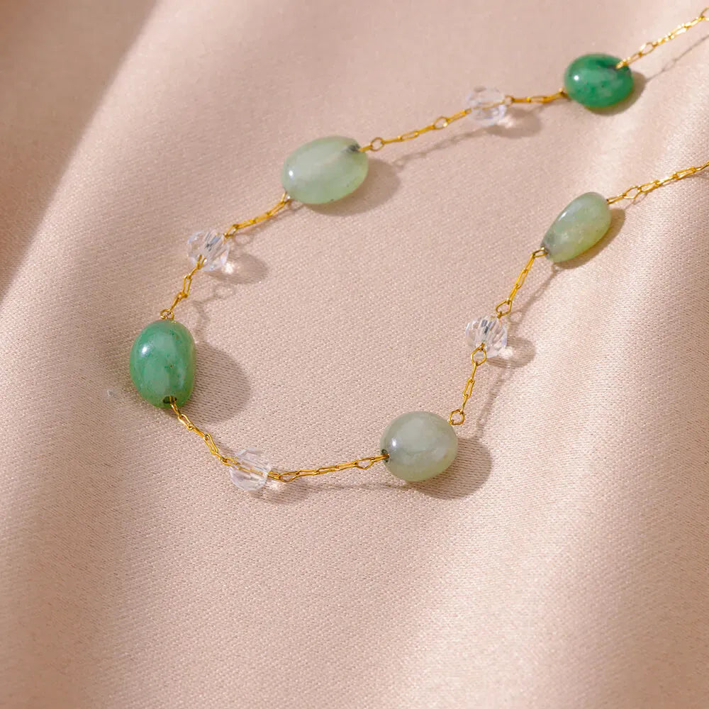 Green Natural Stone Stainless Steel Anklets For Women Gilrs Gold Color Double Layed  Anklet Bracelet Femme Summer Jewelry Gift