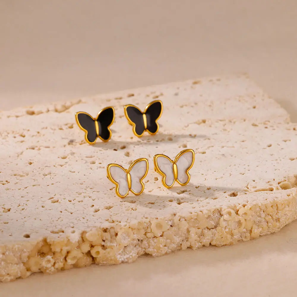 Cute White Enamel Butterfly Stud Earrings For Women Stainless Steel Gold Color Earrings Wedding Aesthetic Jewelry Gift aretes
