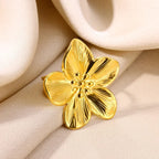 Vintage Large Flower Open Rings For Women Men Gold Color Stainless Steel Bud Ring Wedding Fashion Jewelry Accessories Gift