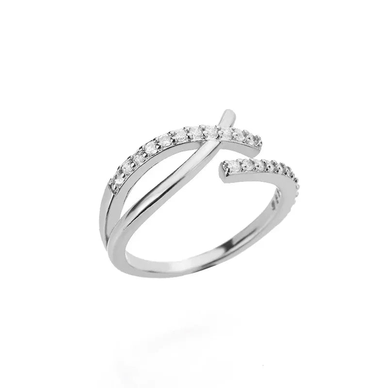 Zircon X-curve Open Rings For Women Stainless Steel Gold Plated Geometric Cross Ring Korean Fashion Jewelry Wedding Party Gifts