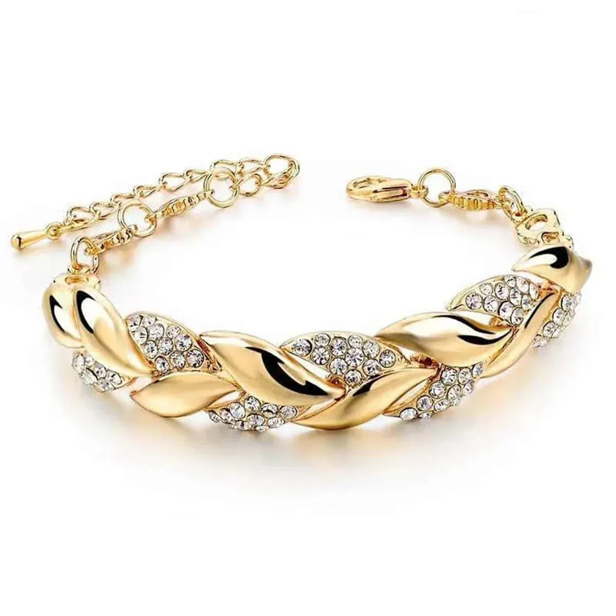 Gold Leaf Bracelet Shining Crystal Pendant Elegant