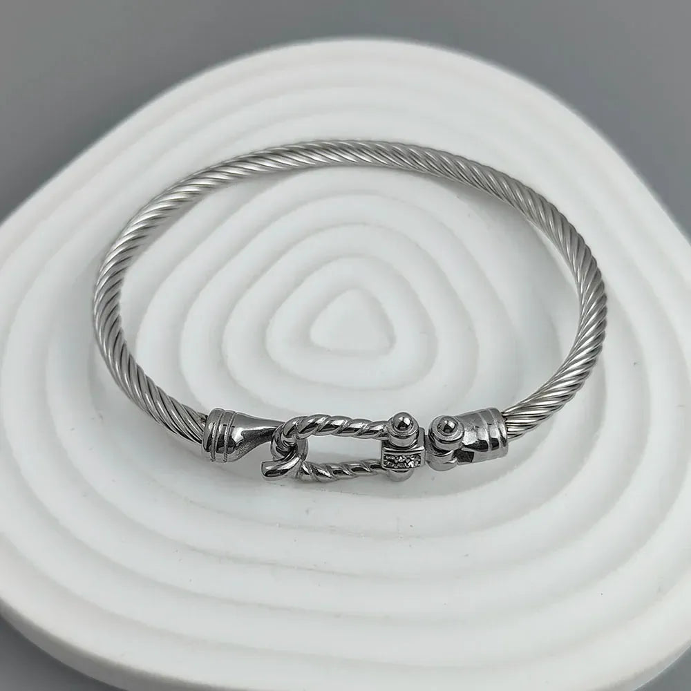 New steel wire button pattern horseshoe gold-plated stainless steel bracelet 18K, high quality waterproof couple bracelet, wife