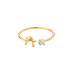 Mini Zircon A-Z Letter Initial Rings For Women Gold Color Adjustable Stainless Steel Ring Wedding Finger Jewelry Couple Gift