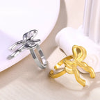 Stainless Steel Bow Ribbon Rings For Women Men Open Adjustable Gold Color Bowknot Ring Wedding Female Jewelry Gift anillos