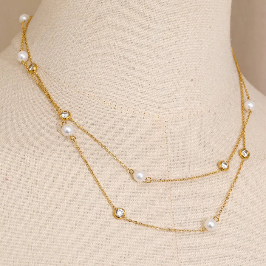 Pearl Zircon Layered Necklace