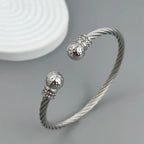 Wire twisted double ball zirconia stainless steel gold plated 18K bracelet, high quality waterproof silver jewelry, couple gift