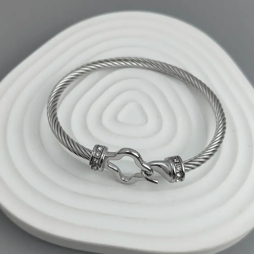 New steel wire button zircon four-leaf clover gold-plated bracelet 18K, high-quality waterproof couple bracelet, wife gift