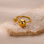 Minimalist Stainless Steel Round Bead Open Rings For Women Men Gold Color Double Ball Ring Wedding Jewelry Accessories Gift