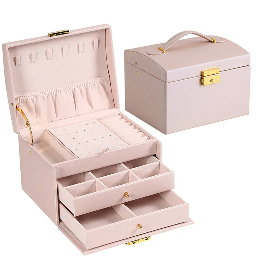 Lock Arch Three-Layer Leather Jewelry Box