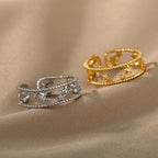 Shiny Zircon Star Rings For Women Men Gold Color Stainless Steel Hollow Pentagram Ring Wedding Luxury Jewelry Gift 2024