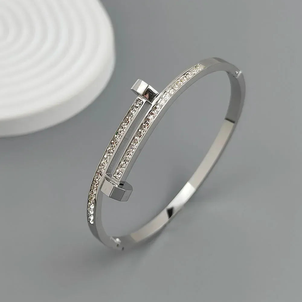 New nail zircon stainless steel gold-plated bracelet 18K, high quality waterproof couple bracelet, wife gift