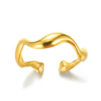 Creative Wave Shape Stainless Steel Rings For Women Men Open Adjustable Gold Color Finger Rings Wedding Female Jewelry Gift 2024