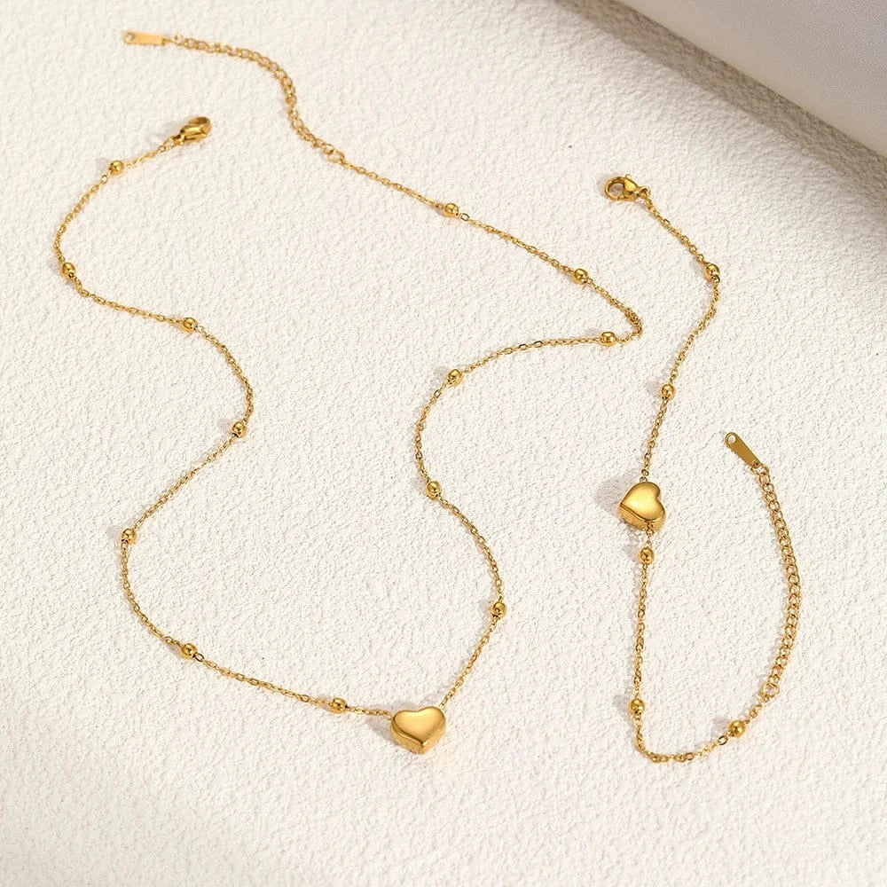 Liekoo Gold Plated Heart Pendant Necklace & Bracelet Set