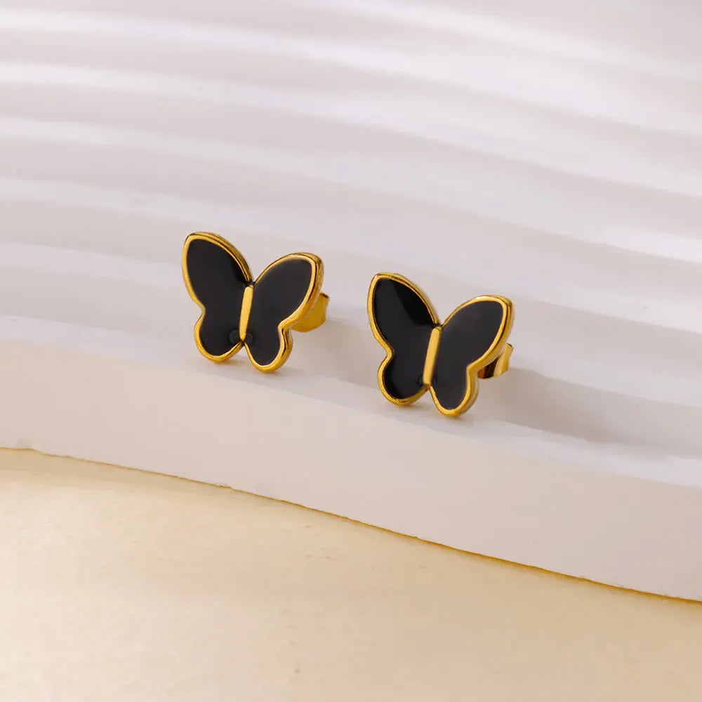 Cute White Enamel Butterfly Stud Earrings For Women Stainless Steel Gold Color Earrings Wedding Aesthetic Jewelry Gift aretes