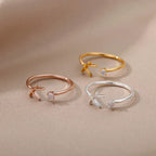 Mini Zircon A-Z Letter Initial Rings For Women Gold Color Adjustable Stainless Steel Ring Wedding Finger Jewelry Couple Gift