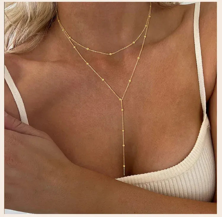 Liekoo Gold Lariat Necklace – Chic, Personalized & Sparkling