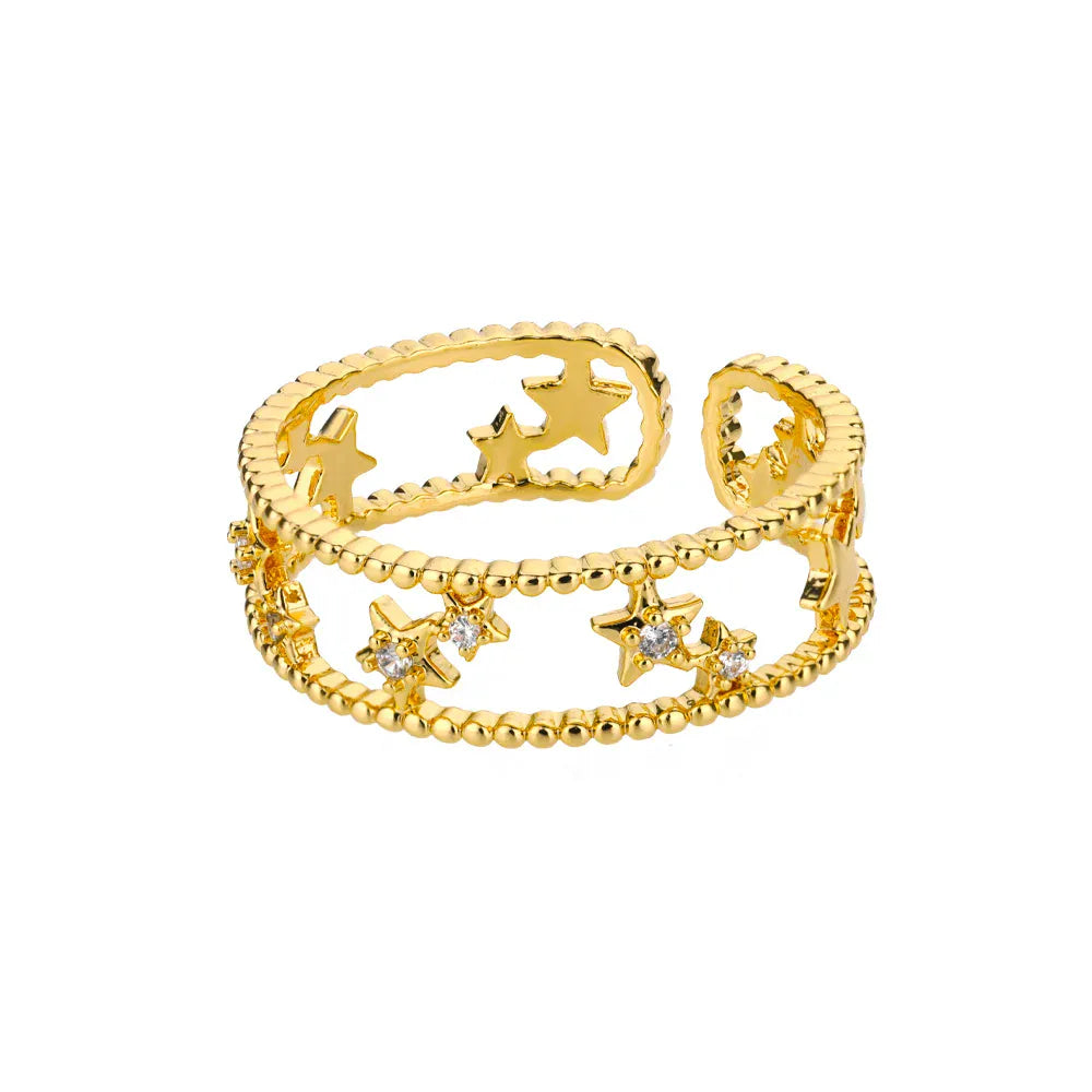 Shiny Zircon Star Rings For Women Men Gold Color Stainless Steel Hollow Pentagram Ring Wedding Luxury Jewelry Gift 2024