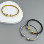 Wire twisted double ball zirconia stainless steel gold plated 18K bracelet, high quality waterproof silver jewelry, couple gift