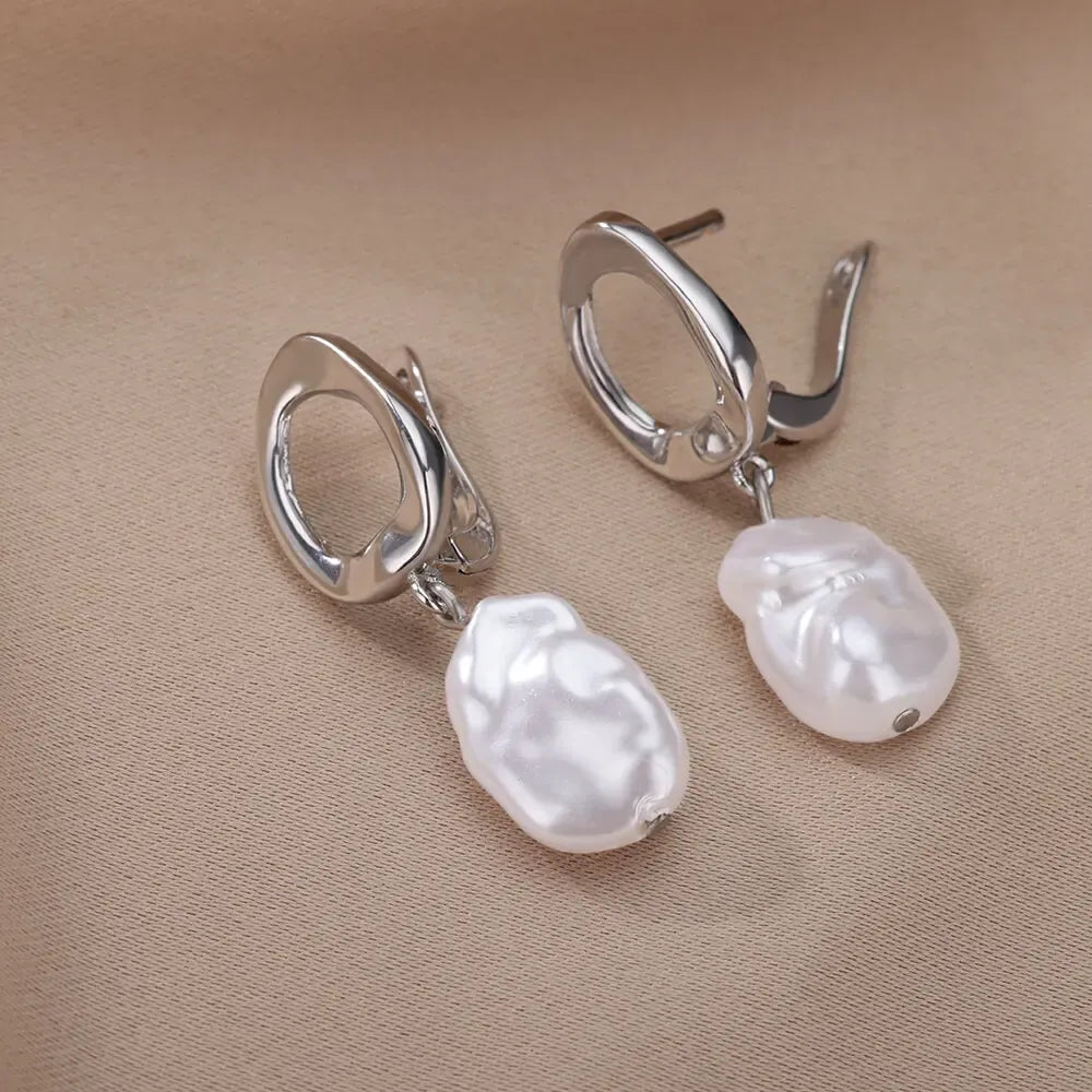 Elegant Handmade Pearl Drop Earrings For Women 2024 Stainless Steel U Shape Earrings Wedding Aesthetic Jewelry Mother Day Gift