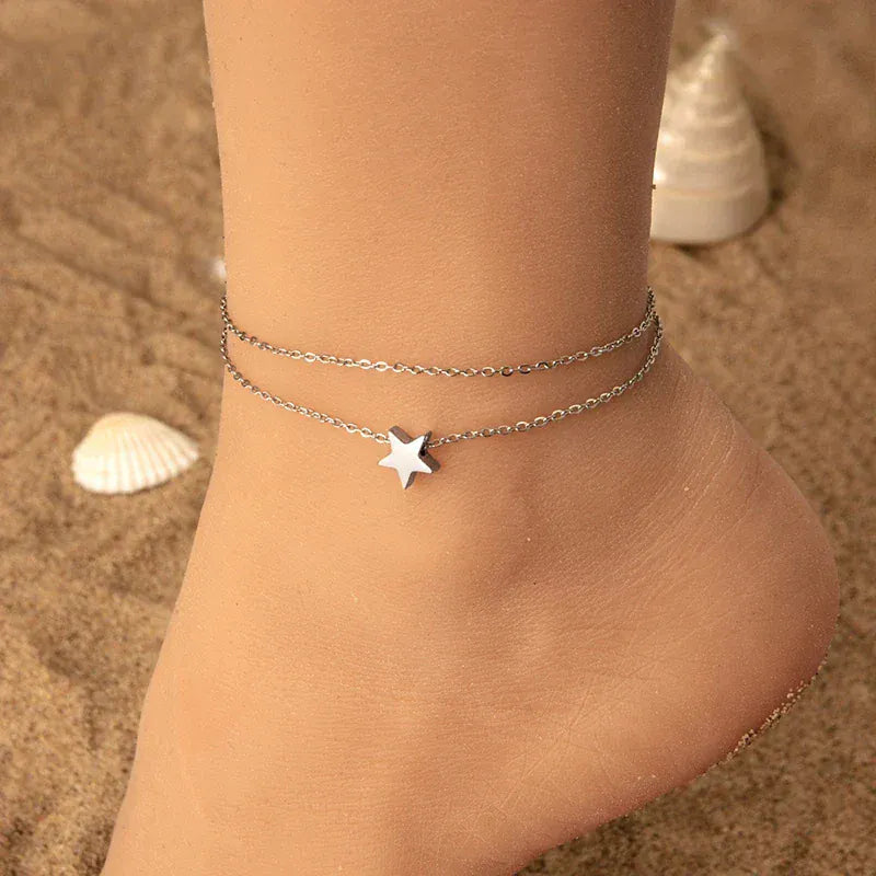 Star Charm Layered Anklet Adjustable Trendy