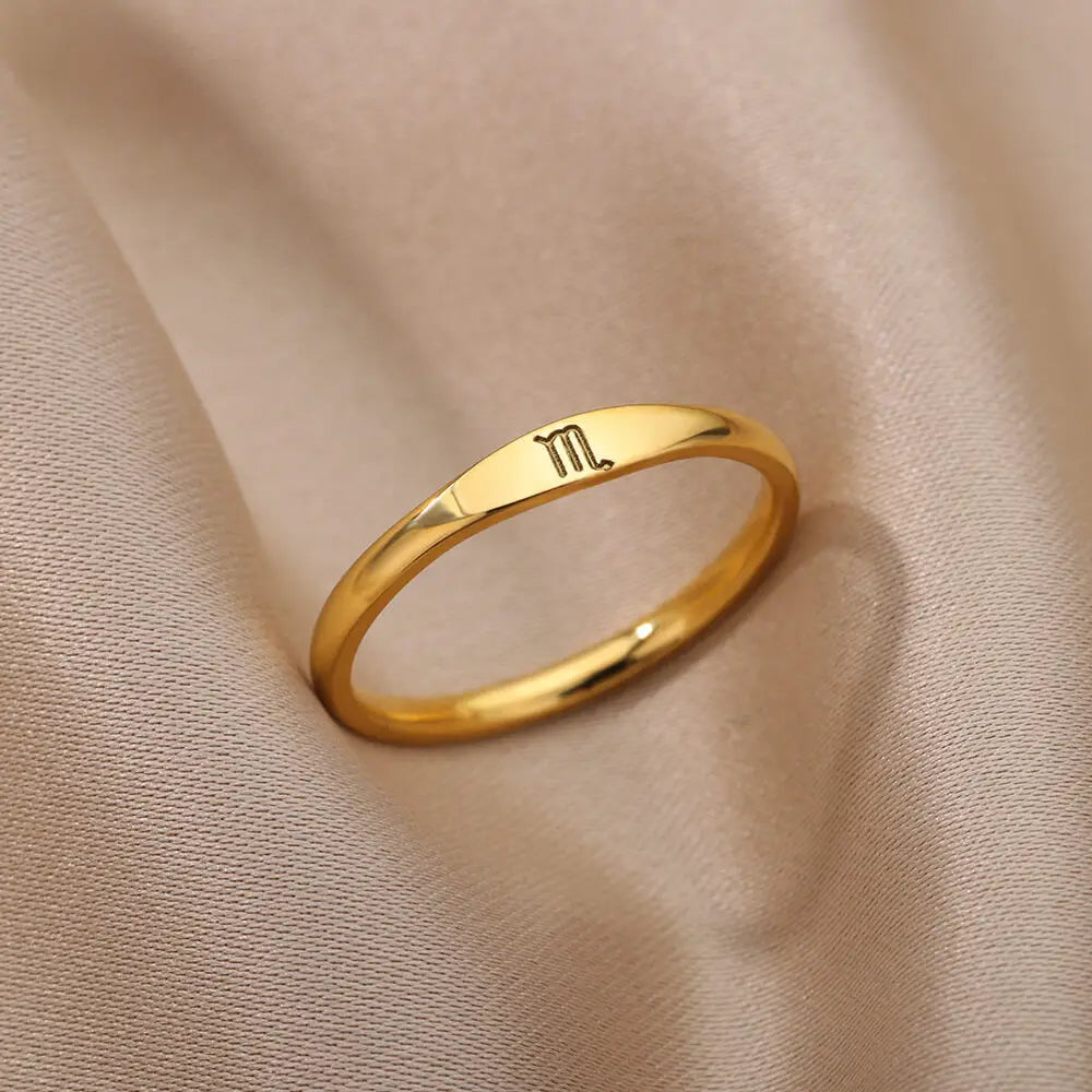 12 Constellations Zodiac Rings For Women Men Aesthetic Gold Plated Stainelss Steel Ring Wedding Jewelry Birthday Best Gift Bague