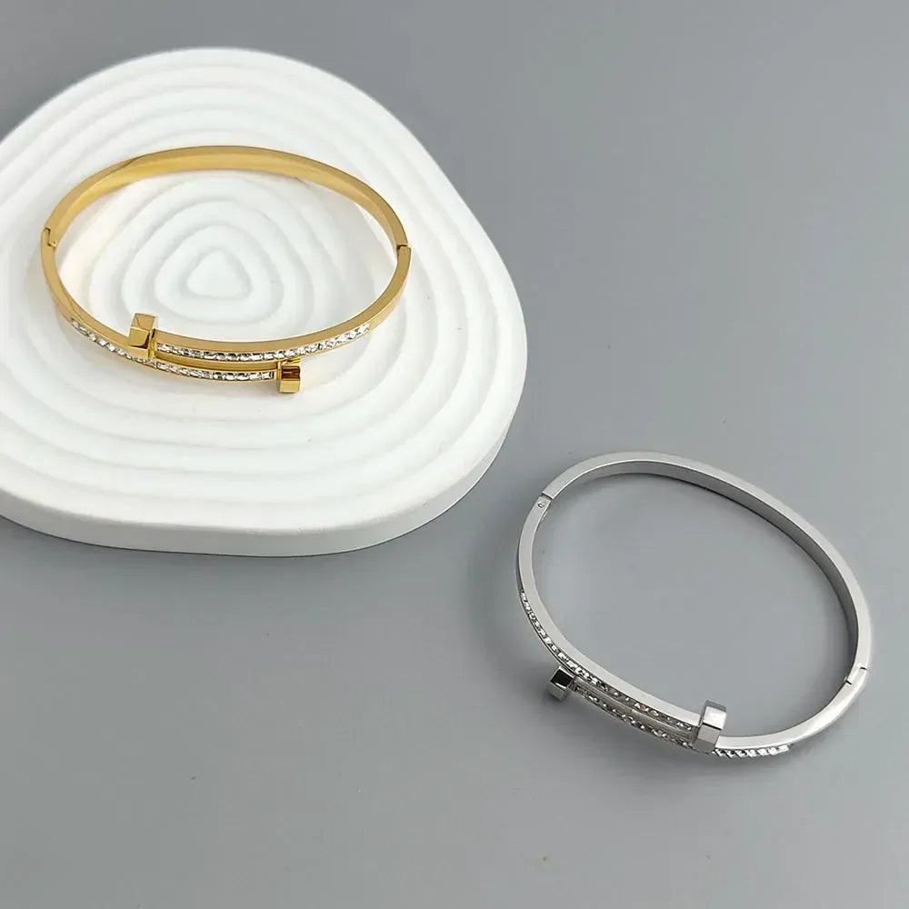 New nail zircon stainless steel gold-plated bracelet 18K, high quality waterproof couple bracelet, wife gift