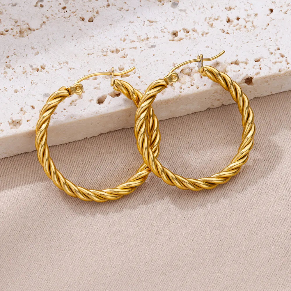 Vintage Round Twisted Earrings For Women Girls Stainless Steel Gold Color Hoop Earrings Punk Luxury Jewelry pendientes mujer