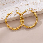 Vintage Round Twisted Earrings For Women Girls Stainless Steel Gold Color Hoop Earrings Punk Luxury Jewelry pendientes mujer