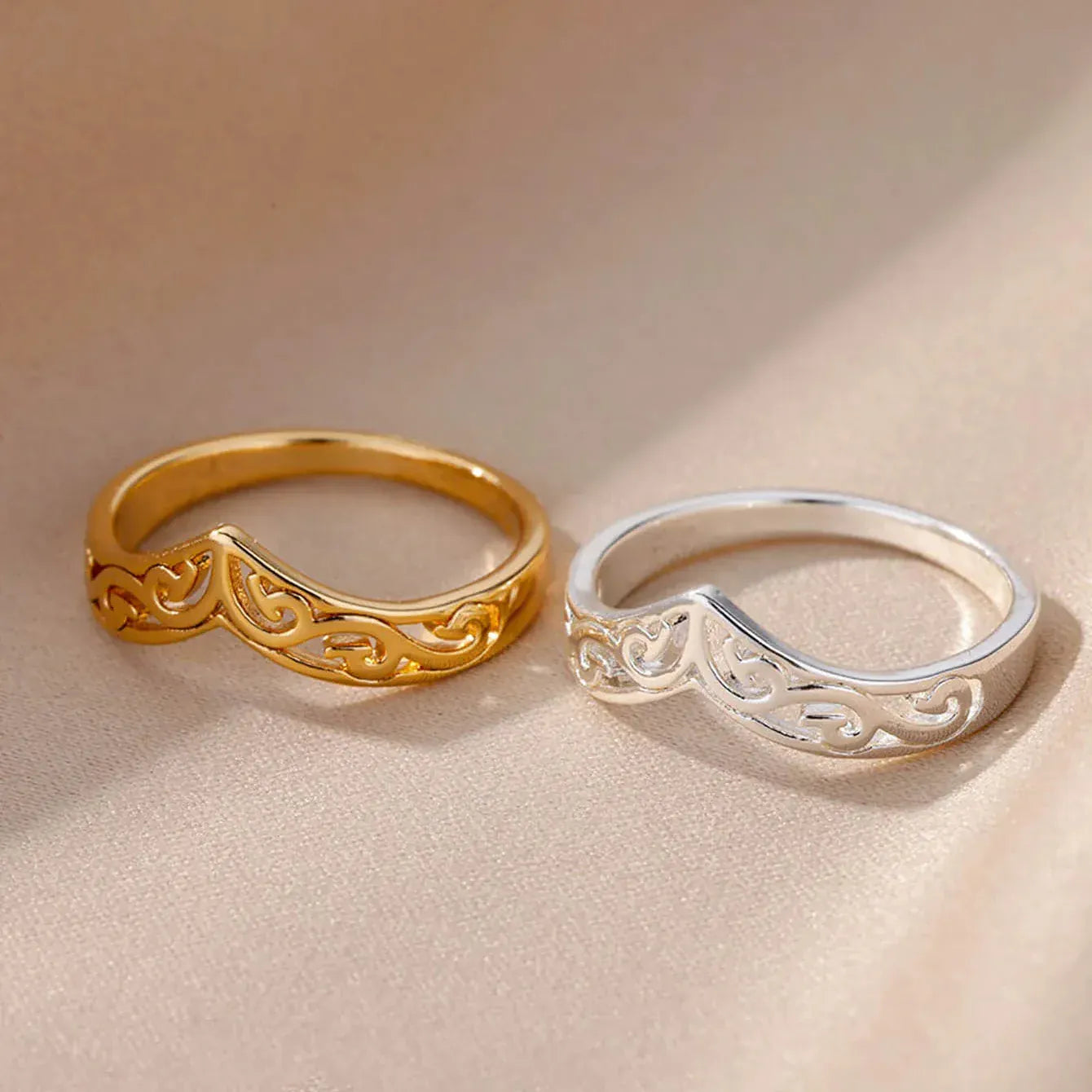 Stainless Steel Rings For Women Men Gold Color Plant Totem Ring Female Male Wedding Party Finger Jewelry Gift 2024 Trend