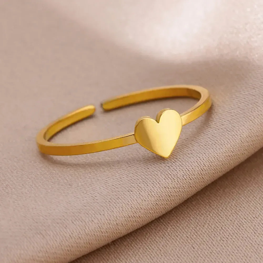 Simple Stainless Steel Heart Rings For Women 2024 Gold Color Heart Open Adjustbale Thin Finger Ring Luxury Wedding Jewerly Gift