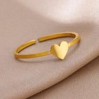 Simple Stainless Steel Heart Rings For Women 2024 Gold Color Heart Open Adjustbale Thin Finger Ring Luxury Wedding Jewerly Gift