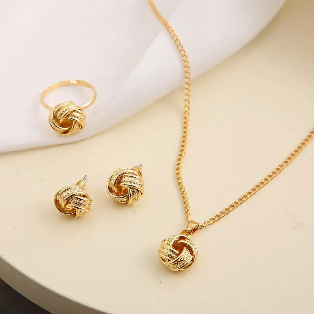 Liekoo 3 Pcs Geometric Knot Jewelry Set – Necklace, Earrings & Ring