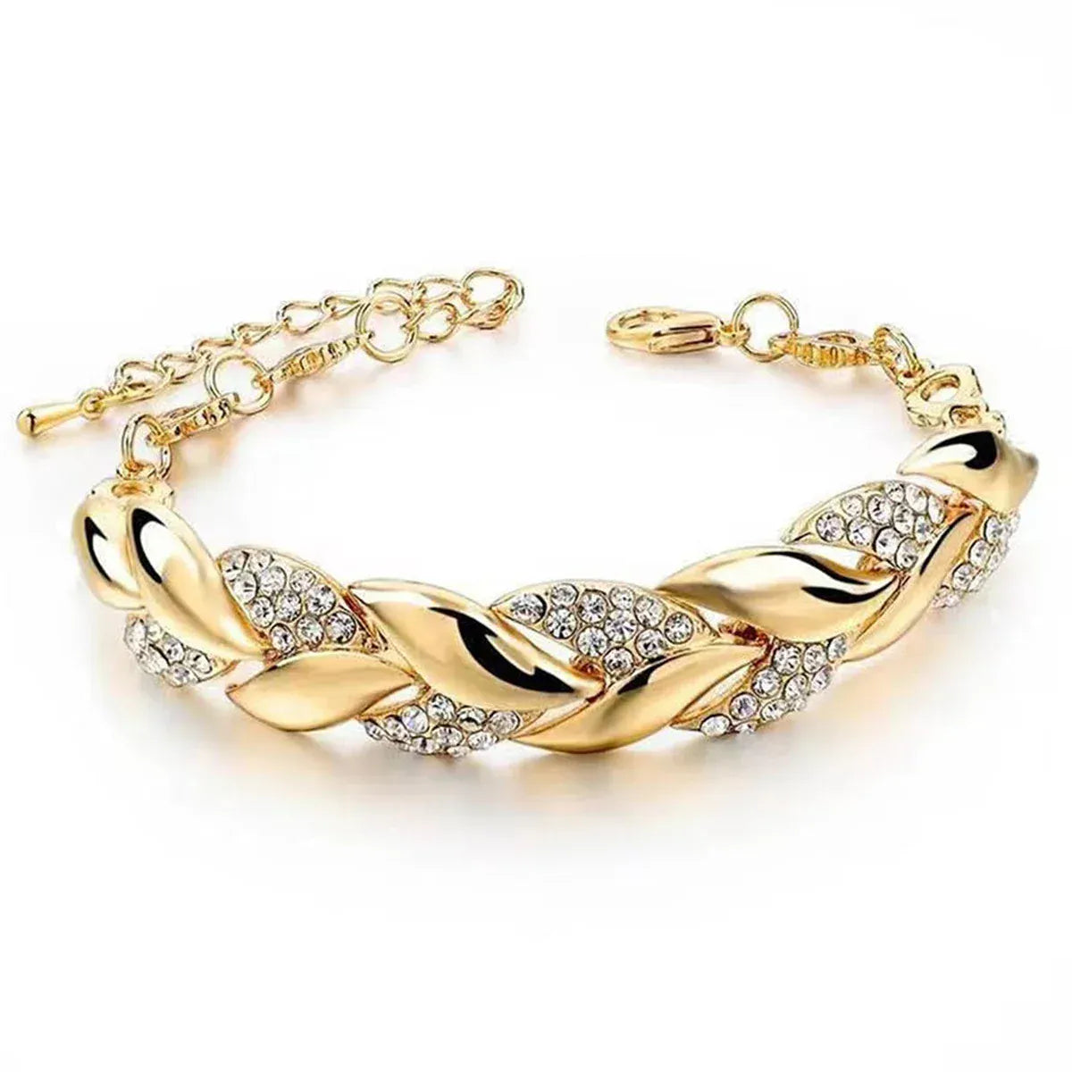Gold Leaf Bracelet Shining Crystal Pendant Elegant