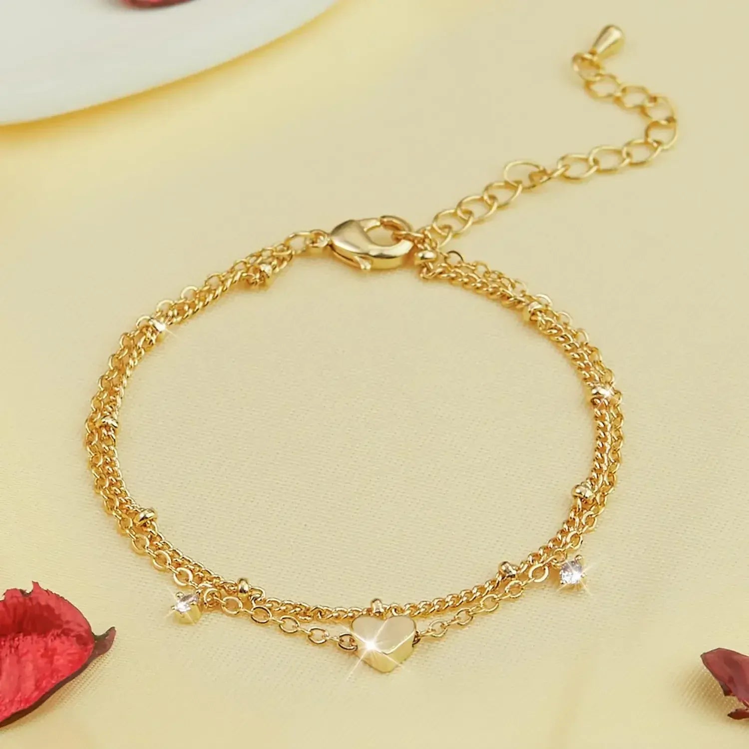 Gold & Silver Plated Heart Anklet Dainty Layered Adjustable