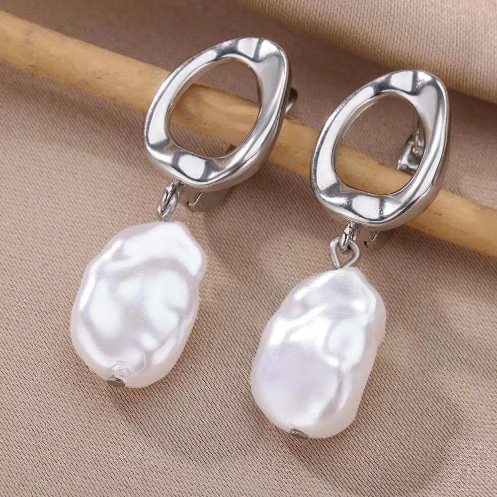 Elegant Handmade Pearl Drop Earrings For Women 2024 Stainless Steel U Shape Earrings Wedding Aesthetic Jewelry Mother Day Gift
