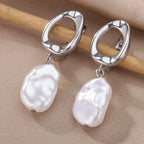 Elegant Handmade Pearl Drop Earrings For Women 2024 Stainless Steel U Shape Earrings Wedding Aesthetic Jewelry Mother Day Gift