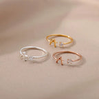 Mini Zircon A-Z Letter Initial Rings For Women Gold Color Adjustable Stainless Steel Ring Wedding Finger Jewelry Couple Gift