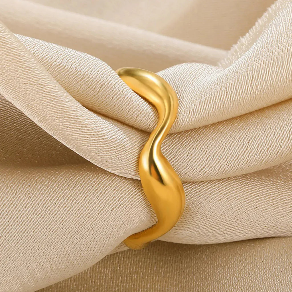 Creative Wave Shape Stainless Steel Rings For Women Men Open Adjustable Gold Color Finger Rings Wedding Female Jewelry Gift 2024