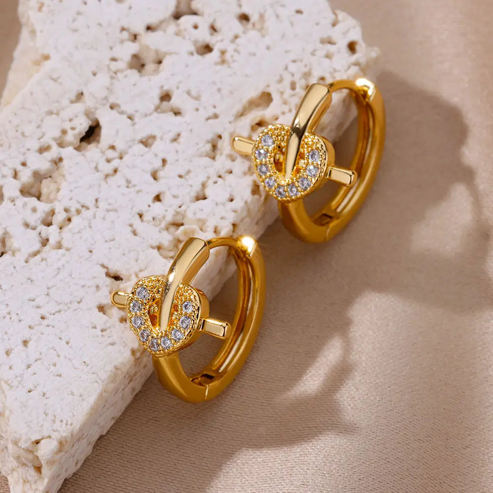 Gothic Zircon Heart Cross Hoop Earrings For Women Stainless Steel Gold Color Earrings Wedding Punk Jewelry pendientes mujer