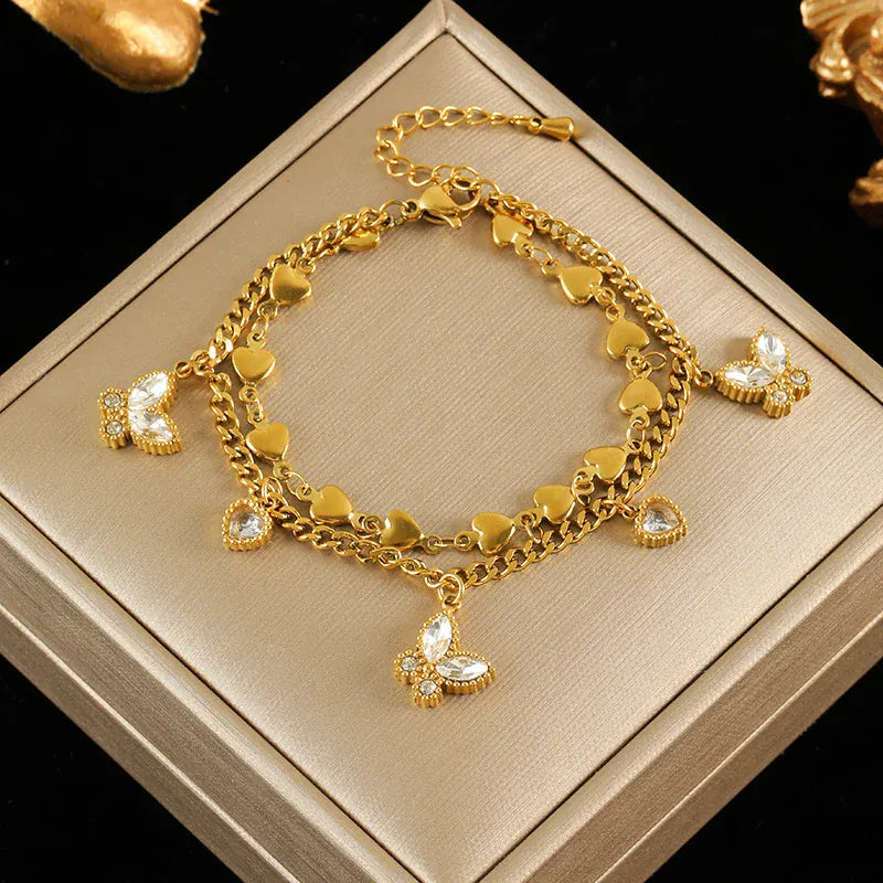 Cubic Zirconia Butterfly Chain Bracelet Gold Plated Stylish