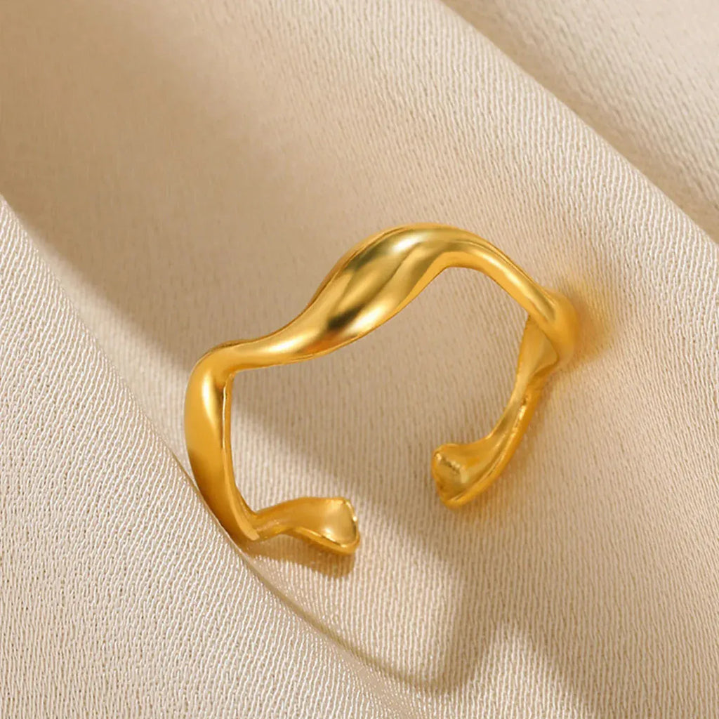 Creative Wave Shape Stainless Steel Rings For Women Men Open Adjustable Gold Color Finger Rings Wedding Female Jewelry Gift 2024