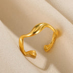 Creative Wave Shape Stainless Steel Rings For Women Men Open Adjustable Gold Color Finger Rings Wedding Female Jewelry Gift 2024