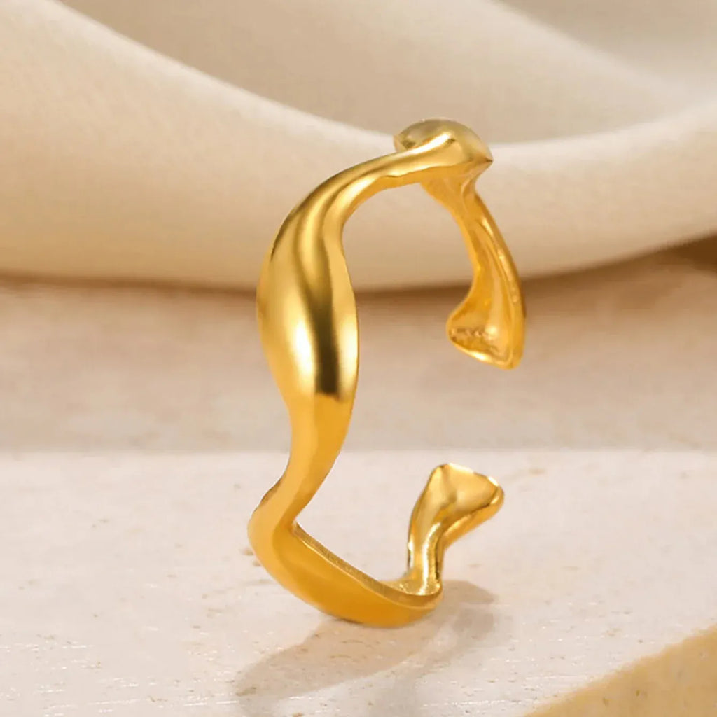 Creative Wave Shape Stainless Steel Rings For Women Men Open Adjustable Gold Color Finger Rings Wedding Female Jewelry Gift 2024