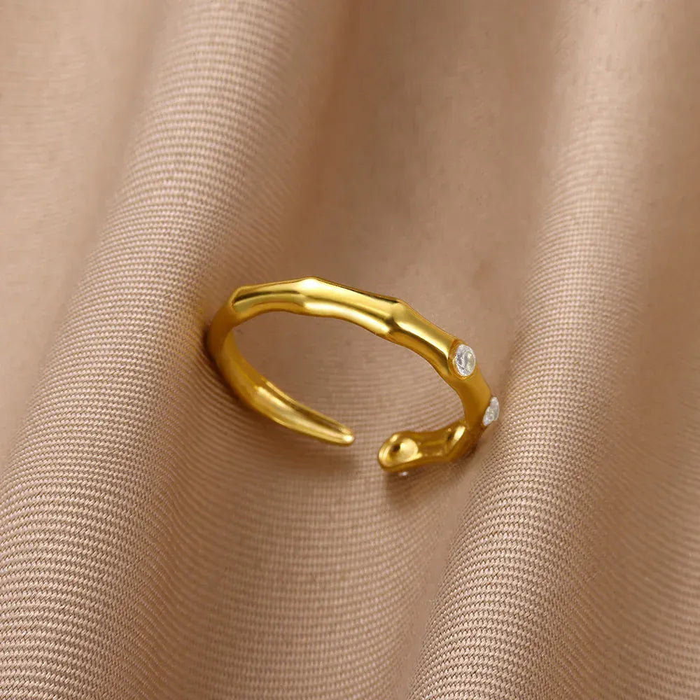 Green Cubic Zirconic Evil Eye Rings For Women Stainless Steel Gold Color Open Adjsutable Finger Ring Fashion Jewelry Gift