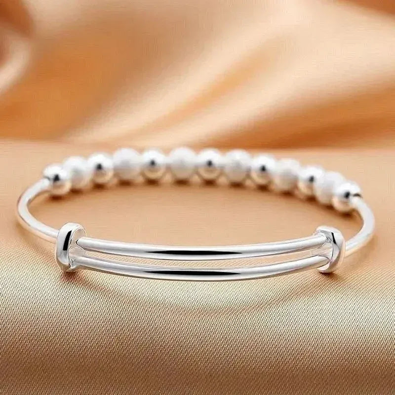 Silver Charm Bead Bracelet Adjustable Elegant Stylish